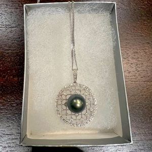 COPY - White gold black pearl pendant and 16” chain. And ring